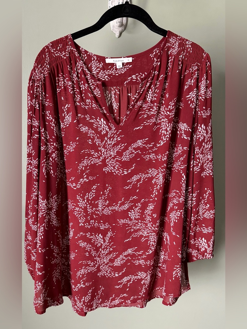 Fun2Fun 1x Burnt Burgundy floral Printed V-Neck Tunic